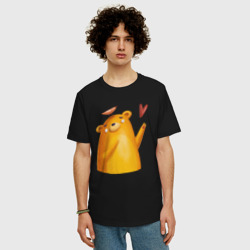 Мужская футболка хлопок Oversize Влюбленный мишка с птичкой - фото 2