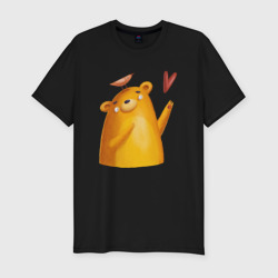 Мужская футболка хлопок Slim Влюбленный мишка с птичкой