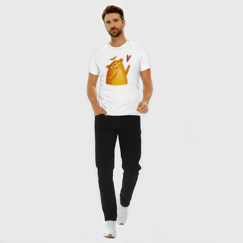 Мужская футболка хлопок Slim Влюбленный мишка с птичкой, цвет белый - фото 5