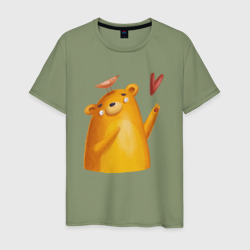 Мужская футболка хлопок Влюбленный мишка с птичкой