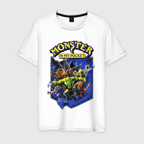 Мужская футболка из хлопка с принтом Monster in my pocket, вид спереди №1