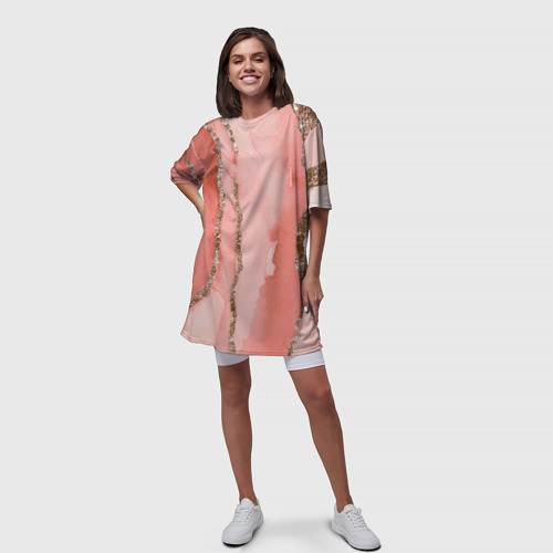 Платье-футболка 3D Розовое золото акварель, цвет 3D печать - фото 5