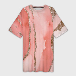 Платье-футболка 3D Розовое золото акварель
