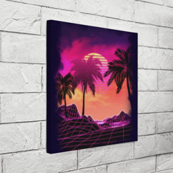 Холст квадратный Пальмы и пляж в розовом закате ретро дизайн - фото 2