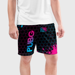 Мужские шорты спортивные PUBG - neon gradient: надпись, символ - фото 2