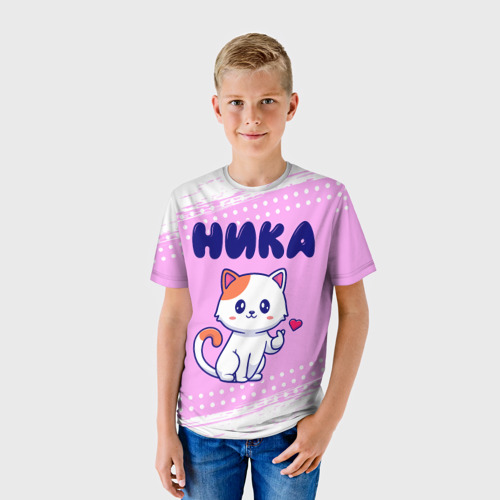 Детская футболка 3D Ника кошечка с сердечком, цвет 3D печать - фото 3