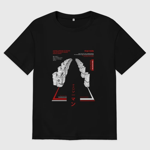 Мужская футболка хлопок Oversize Космонавты из манги человек бензопила