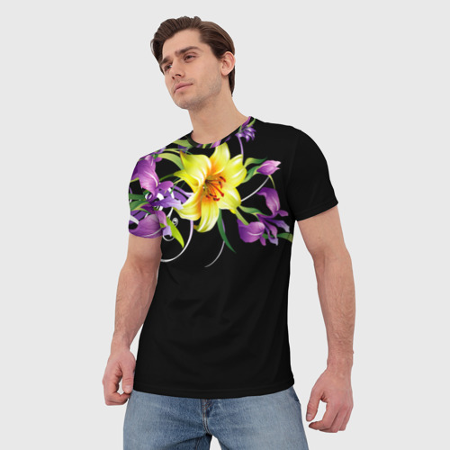 Мужская футболка 3D Лилии, цвет 3D печать - фото 3