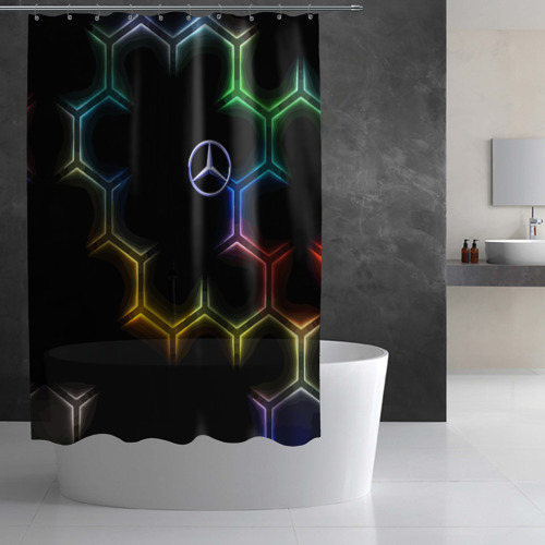 Штора 3D для ванной Mercedes - neon pattern - фото 2