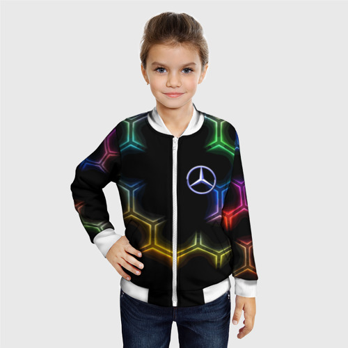 Детский бомбер 3D Mercedes - neon pattern, цвет белый - фото 3