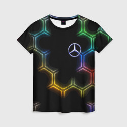 Женская футболка 3D Mercedes - neon pattern