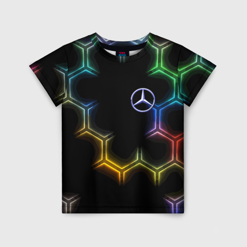 Детская футболка 3D Mercedes - neon pattern, цвет 3D печать