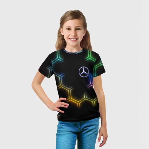 Детская футболка 3D Mercedes - neon pattern, цвет 3D печать - фото 5