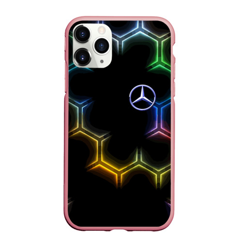 Чехол для iPhone 11 Pro Max матовый Mercedes - neon pattern, цвет баблгам