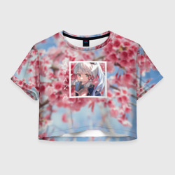 Камисато Аяка в квадрате – Женская футболка Crop-top 3D с принтом купить
