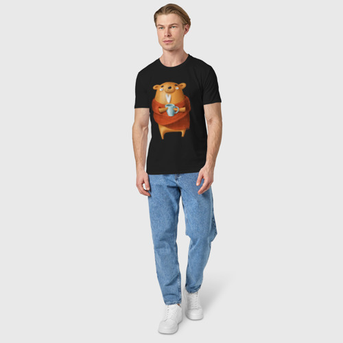 Мужская футболка хлопок с принтом Медвежонок с кофе, вид сбоку #3