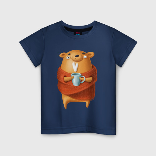 Детская футболка хлопок с принтом Медвежонок с кофе, вид спереди #2