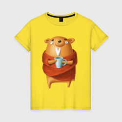Женская футболка хлопок Медвежонок с кофе