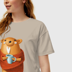 Женская футболка хлопок Oversize Медвежонок с кофе - фото 2