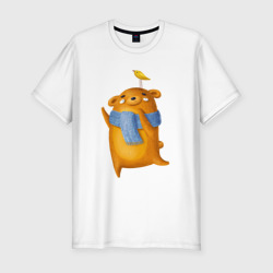 Мужская футболка хлопок Slim Медведь с птичкой