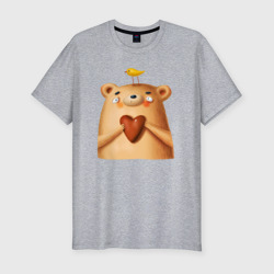 Мужская футболка хлопок Slim Медвежонок с птичкой и сердечком