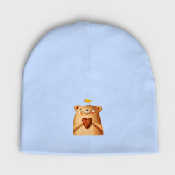 Детская шапка демисезонная Медвежонок с птичкой и сердечком