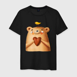 Мужская футболка хлопок Медвежонок с птичкой и сердечком