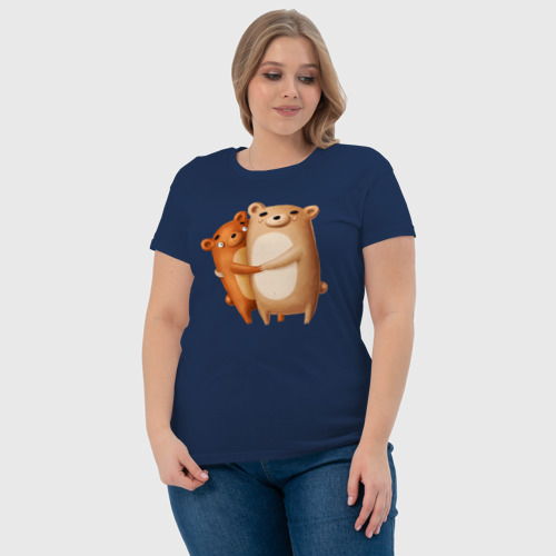 Женская футболка хлопок Милые мишки обнимаются, цвет темно-синий - фото 6