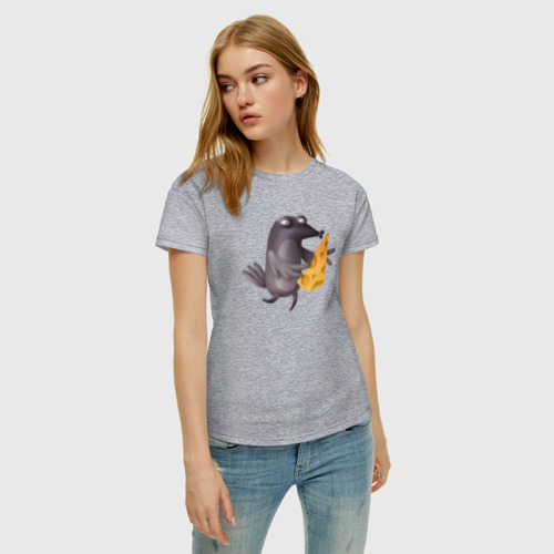 Женская футболка хлопок с принтом Ворона с сыром, фото на моделе #1