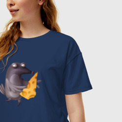 Женская футболка хлопок Oversize Ворона с сыром - фото 2