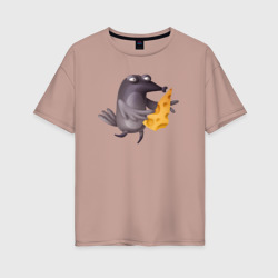 Женская футболка хлопок Oversize Ворона с сыром