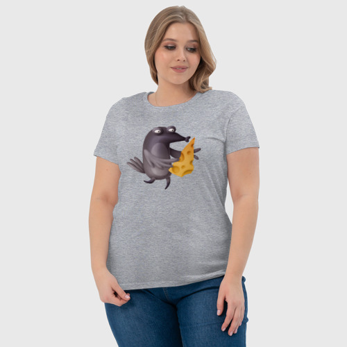 Женская футболка хлопок с принтом Ворона с сыром, фото #4