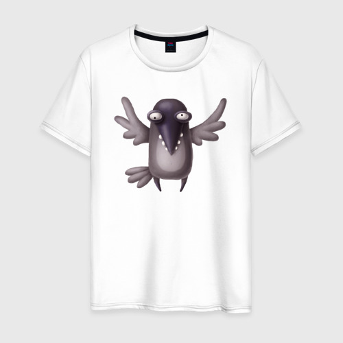 Мужская футболка из хлопка с принтом Забавная ворона, вид спереди №1