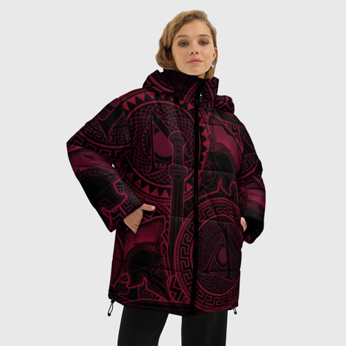 Женская зимняя куртка Oversize Спарта - с мечем и щитом, цвет черный - фото 3