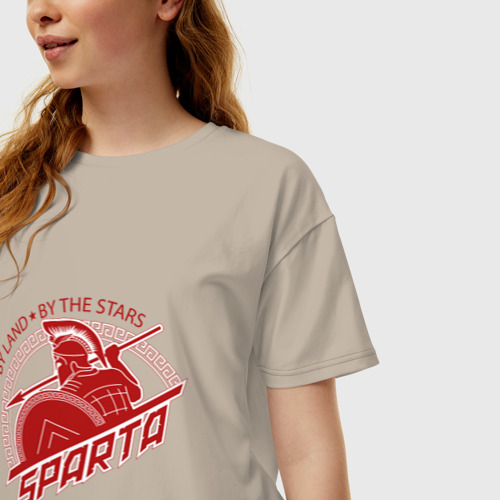 Женская футболка хлопок Oversize Спарта щит или Копьё, цвет миндальный - фото 3