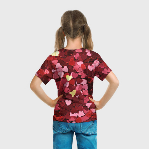 Детская футболка 3D Куча разноцветных сердечек, цвет 3D печать - фото 6