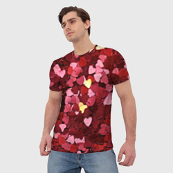 Мужская футболка 3D Куча разноцветных сердечек - фото 2