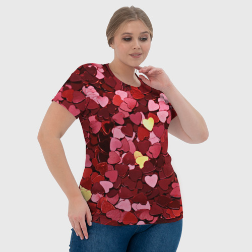 Женская футболка 3D с принтом Куча разноцветных сердечек, фото #4