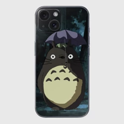 Чехол для iPhone 15 силиконовый с защитой камеры Totoro in rain forest