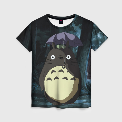 Женская футболка с принтом Totoro in rain forest, вид спереди №1