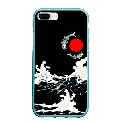 Чехол для iPhone 7Plus/8 Plus матовый с принтом Волны и рыбки, вид спереди #2