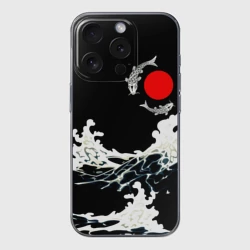 Чехол для iPhone 15 Pro Max силиконовый с защитой камеры Волны и рыбки