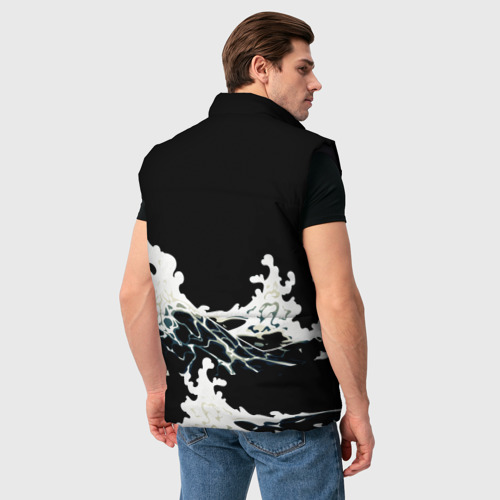 Мужской жилет утепленный 3D Волны и рыбки, цвет черный - фото 4