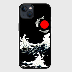 Чехол для iPhone 14 Волны и рыбки