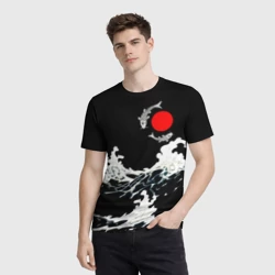 Мужская футболка 3D Волны и рыбки - фото 2