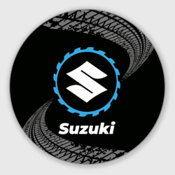 Круглый коврик для мышки Suzuki в стиле Top Gear со следами шин на фоне