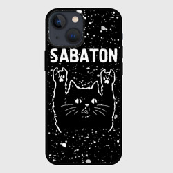 Чехол для iPhone 13 mini Группа Sabaton и рок кот