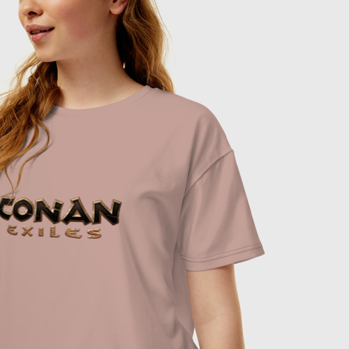 Женская футболка хлопок Oversize Conan exiles logo, цвет пыльно-розовый - фото 3