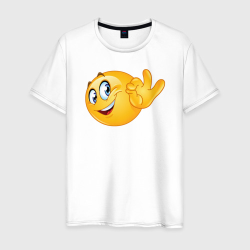 Мужская футболка из хлопка с принтом Эмодзи - ок, вид спереди №1