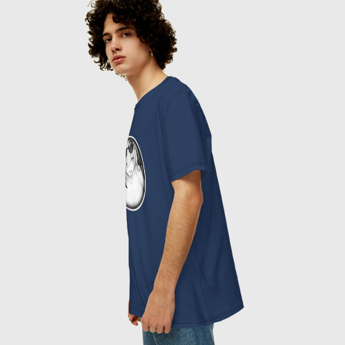 Мужская футболка хлопок Oversize с принтом Ахегао девушка с очками, вид сбоку #3